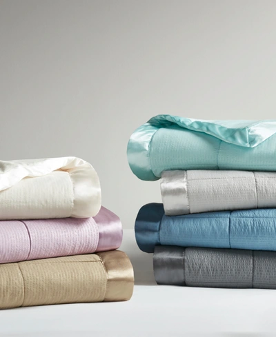 Madison Park Cambria Oversized Down Alternative Satin Trim Blanket, King In Slate Blue
