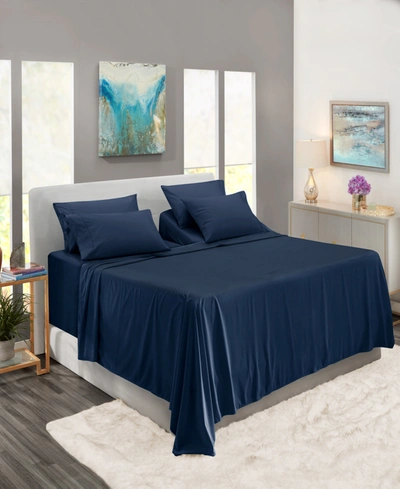 Nestl Bedding Bedding 7 Piece Extra Deep Pocket Bed Sheet Set, King Split In Navy Blue