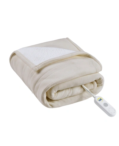 Serta Fleece To Sherpa Heated Throw Bedding In Tan