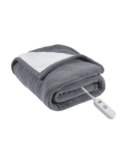 Serta Fleece To Sherpa Heated Throw Bedding In Dark Gray