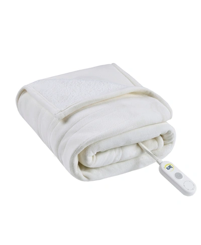 Serta Fleece To Sherpa Heated Throw Bedding In Ivory