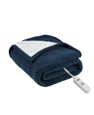 Serta Fleece To Sherpa Heated Throw Bedding In Blue