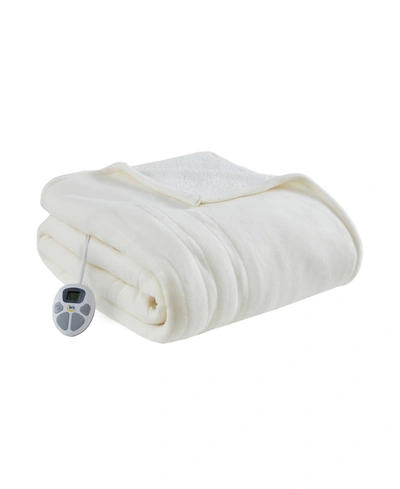 Serta Electric Reversible Fleece To Sherpa Blanket, Full In Ivory