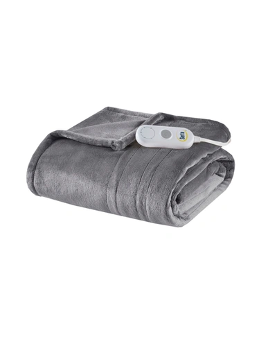 Serta Plush Heated Throw Bedding In Dark Gray