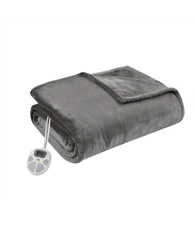 Serta Electric Plush Blanket, Full In Dark Gray