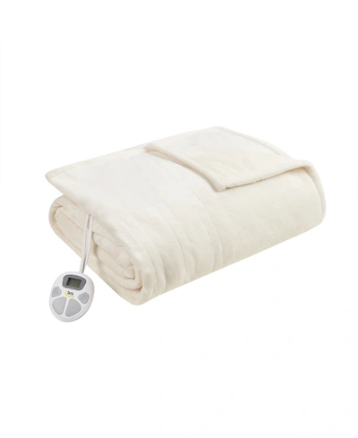 Serta Electric Plush Blanket, Queen In Ivory