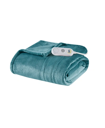 Serta Plush Heated Throw Bedding In Teal