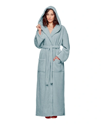 Arus Hooded Full Ankle Length Premium Fleece Bathrobe Bedding In Seafoam