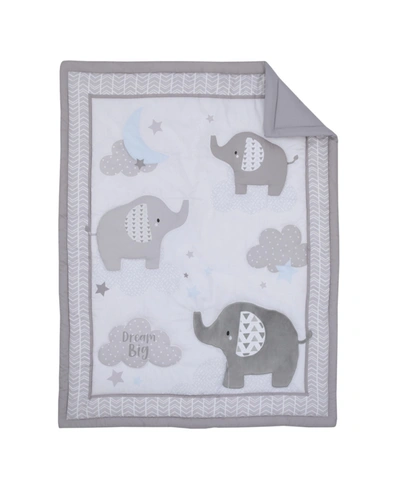 Nojo Elephant Stroll Dream Big Clouds And Stars With Chevron Border Nursery Crib Bedding Set, 3 Piece In Gray