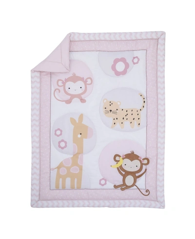 Nojo Sweet Jungle Friends Monkey, Cheetah And Giraffe With Polka Dots And Flowers Nursery Crib Bedding Se In Pink