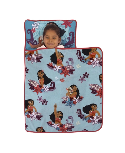 Disney Moana Feel The Waves, Coral With Pua Pig And Tropical Flowers Toddler Nap Mat Bedding In Aqua