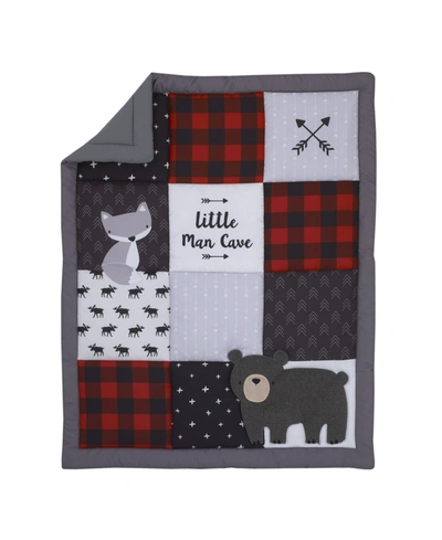 Nojo Little Man Cave Bear, Fox, Moose, Buffalo Check And Arrows Rustic Nursery Crib Bedding Set, 3 Piece In Gray