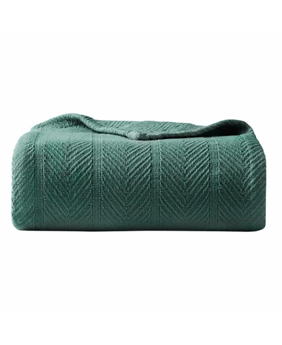 Eddie Bauer Herringbone Cotton Reversible Blanket, Full/queen Bedding In Evergreen
