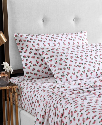 Betsey Johnson Teeny Tiny Roses Cotton Percale 4 Piece Sheet Set, Full In Open Pink