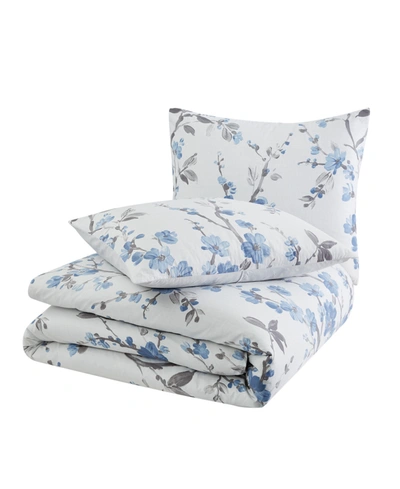 Cannon Kasumi Floral 3 Piece Duvet Cover Set, Full/queen In White-blue