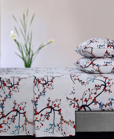 Tribeca Living Emilia Tree Flannel Extra Deep Pocket 4 Piece Sheet Set, California King In Multicolor