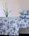 Tribeca Living Ayana Floral Flannel Extra Deep Pocket 4 Piece Sheet Set, California King In Deep Blue