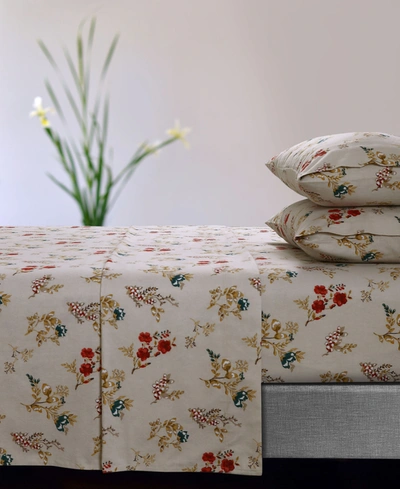 Tribeca Living Leilani Floral 170-gsm Flannel Extra Deep Pocket 3 Piece Sheet Set, Twin Xl In Cream