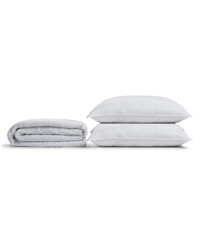 Ella Jayne Overstuffed Plush Allergy Resistant Gel Filled Side/back Sleeper Pillow & Mattress Protector Set, Qu In White