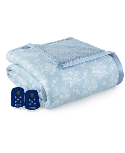 Shavel Reversible Micro Flannel To Sherpa Twin Electric Blanket Bedding In Toile Wedgewood