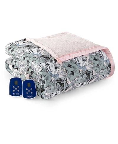 Shavel Reversible Micro Flannel To Sherpa Twin Electric Blanket Bedding In Cat Collage