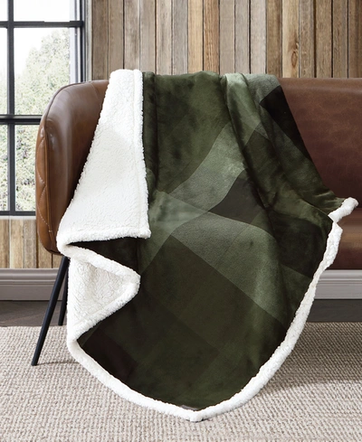 Eddie Bauer Pine Plaid Ultra Soft Plush Fleece Reversible Throw Bedding In Evergreen
