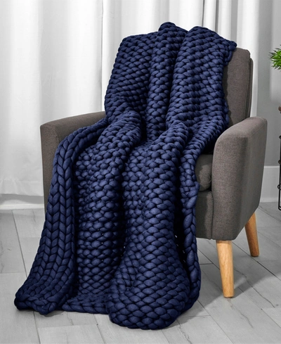 Tranquility Chunky Knit Weighted Throw, 11.9 Lbs, 48" X 72" In Dark Blue