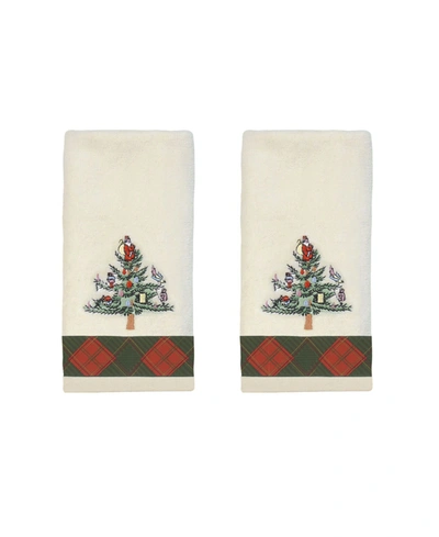 Spode Tartan Embroidered Finger Tip Towel Set, 2 Piece In Ivory