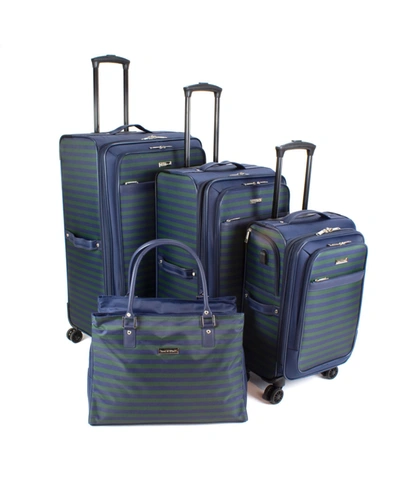 Isaac Mizrahi Ingram Spinner Luggage, Set Of 4 In Green/navy Stripe