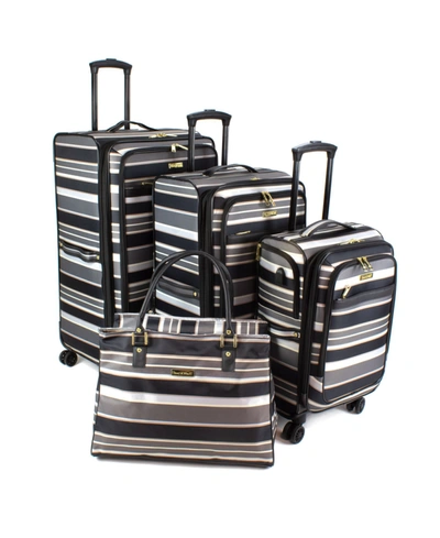 Isaac Mizrahi Ingram Spinner Luggage, Set Of 4 In Black Stripe/multi