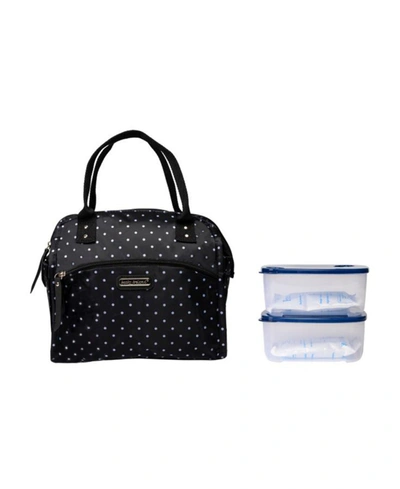 Kathy Ireland Leah Wide Mouth Lunch Tote Bag, Set Of 3 In Black White Polka
