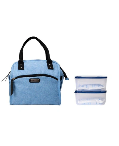 Kathy Ireland Leah Wide Mouth Lunch Tote Bag, Set Of 3 In Heather Blue