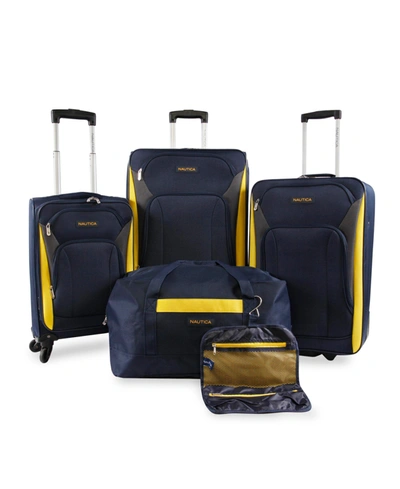 Nautica Open Seas Collection 5pc Softside Luggage Set In Navy/yellow