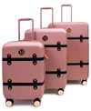 Badgley Mischka Grace 3 Piece Expandable Retro Luggage Set In Rose Gold