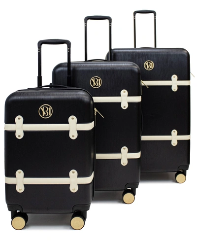 Badgley Mischka Grace 3 Piece Expandable Retro Luggage Set In Black