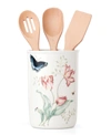 Lenox Butterfly Meadow Kitchen Jar With Utensils, Created For Macy's In White Body W/pastel Floral And Botanical