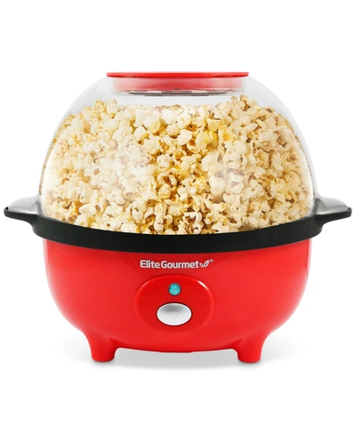 Elite Gourmet 3 Qt. Automatic, Stirring Hot Oil Popcorn Machine With Measuring Cap & Built-in Reversible Serving B In Red