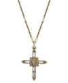 SYMBOLS OF FAITH 14K GOLD-DIPPED CRYSTAL CROSS PENDANT NECKLACE 18"