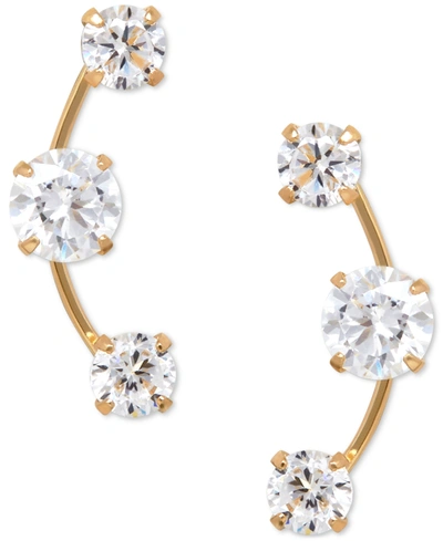 Macy's Cubic Zirconia 3-stone Ear Climber Earrings In 14k Yellow, White, Or Rose Gold In Yellow Gold