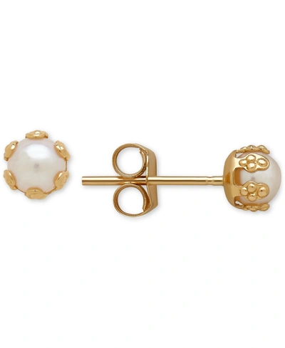 Macy's Kids' Children's Cultured Freshwater Pearl (3-1/2mm) Small Stud Earrings In 14k Gold