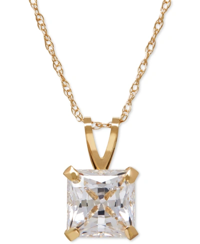 Macy's Princess-cut Cubic Zirconia Pendant Necklace In 14k Gold Or White Gold In Yellow Gold