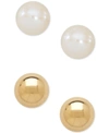 MACY'S CHILDREN'S 2-PC SET CULTURED FRESHWATER PEARL (3-3/4MM) AND GOLD BALL EARRING SET IN 14K GOLD
