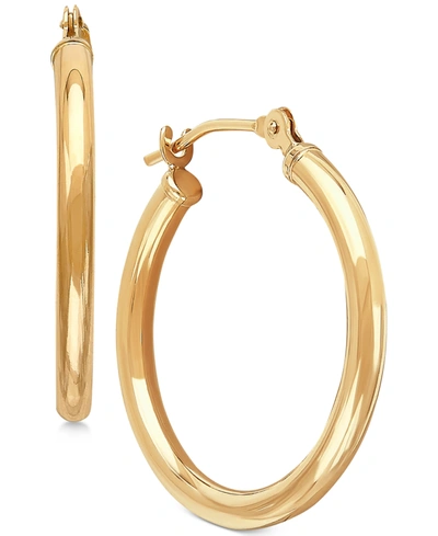 Macy's Polished Tube Oval Hoop Earrings In 10k Gold, 4/5 Inch In Yellow Gold