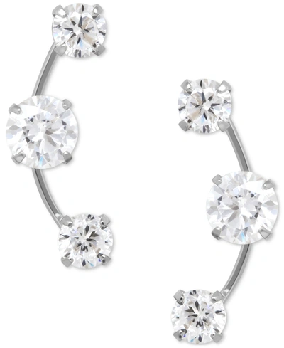 Macy's Cubic Zirconia 3-stone Ear Climber Earrings In 14k Yellow, White, Or Rose Gold In White Gold