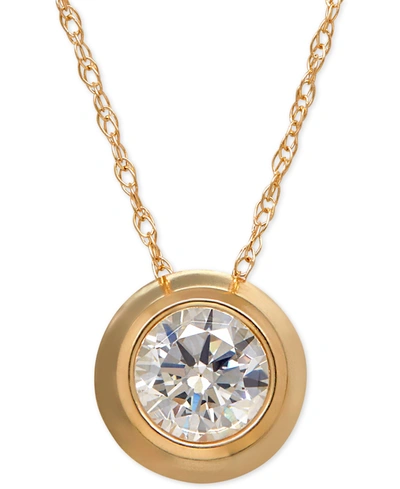 Macy's Bezel-set Cubic Zirconia Pendant Necklace In 14k Yellow Gold