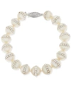 Macy's Cultured Freshwater Pearl (9.5mm) And Crystal Bracelet In Silver