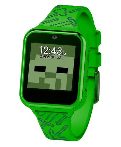 Accutime Minecraft Kid's Touch Screen Green Silicone Strap Smart Watch, 46mm X 41mm
