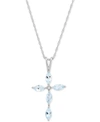 Macy's Gemstone & Diamond Accent Cross 18" Pendant Necklace In 14k White Gold In Aquamarine