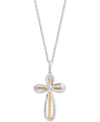 Macy's Diamond Cross 18" Pendant Necklace (1/5 Ct. T.w.) In Sterling Silver & 10k Gold In Sterling Silver  K Gold
