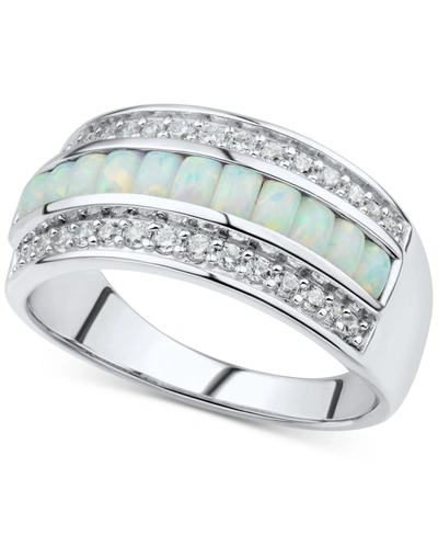 Macy's Lab-grown Opal (5/8 Ct. T.w.) & Cubic Zirconia Statement Ring In Sterling Silver